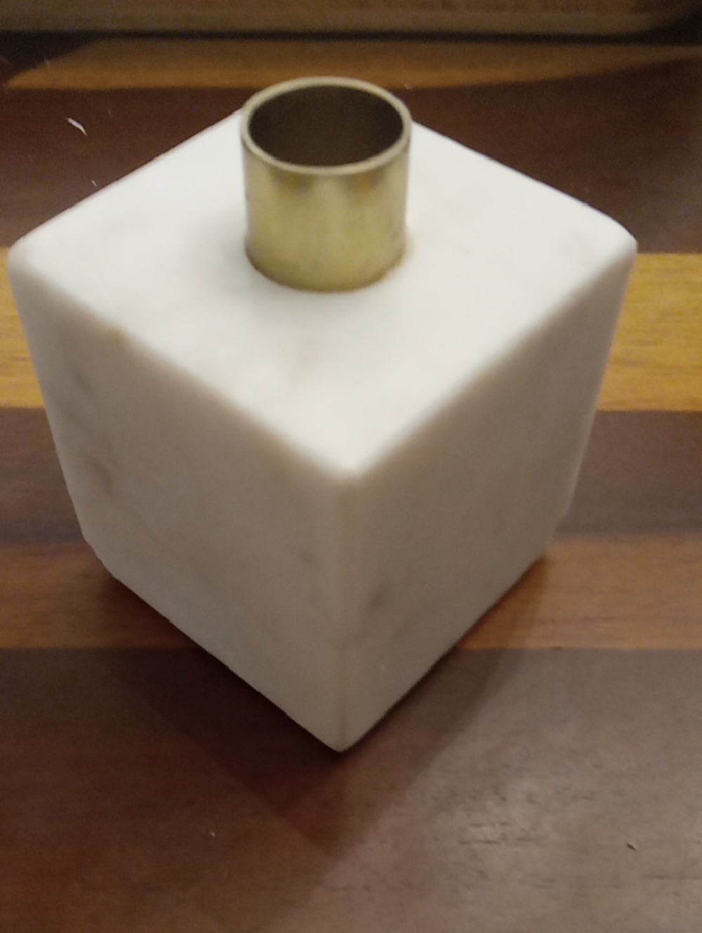 White Marble Cube Candle Holder with Brass Accent